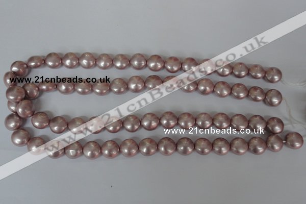 CSB181 15.5 inches 12mm flat round shell pearl beads wholesale