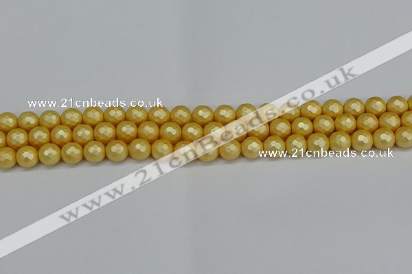 CSB1811 15.5 inches 6mm faceetd round matte shell pearl beads