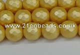 CSB1812 15.5 inches 8mm faceetd round matte shell pearl beads