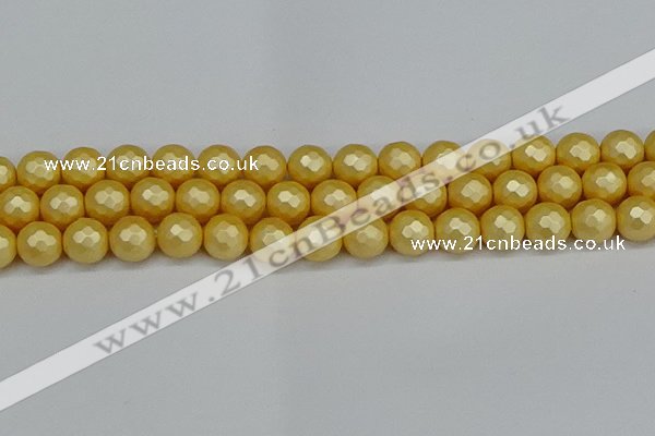 CSB1814 15.5 inches 12mm faceetd round matte shell pearl beads