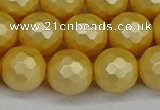 CSB1815 15.5 inches 14mm faceetd round matte shell pearl beads