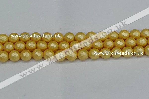 CSB1815 15.5 inches 14mm faceetd round matte shell pearl beads