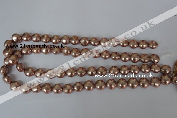 CSB182 15.5 inches 12mm flat round shell pearl beads wholesale