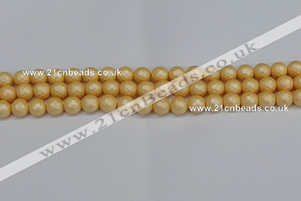 CSB1822 15.5 inches 8mm faceetd round matte shell pearl beads