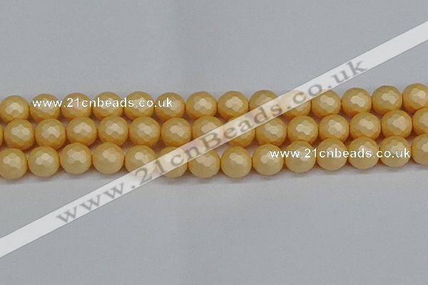 CSB1825 15.5 inches 14mm faceetd round matte shell pearl beads