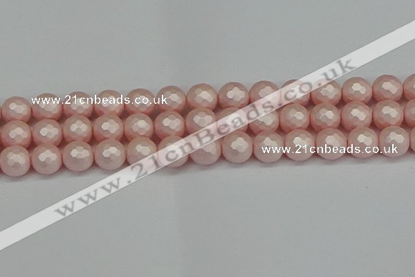 CSB1835 15.5 inches 14mm faceetd round matte shell pearl beads