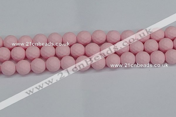 CSB1845 15.5 inches 14mm faceetd round matte shell pearl beads