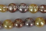 CSB186 15.5 inches 12mm flat round mixed color shell pearl beads