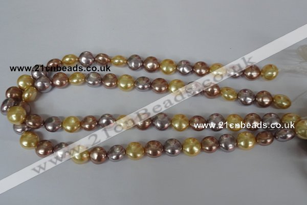 CSB186 15.5 inches 12mm flat round mixed color shell pearl beads