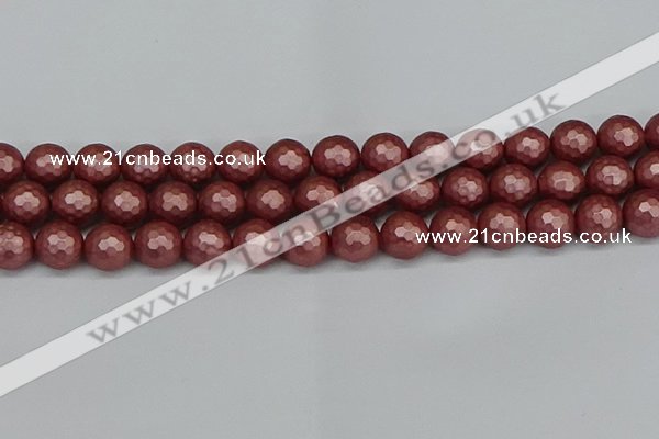 CSB1864 15.5 inches 12mm faceetd round matte shell pearl beads