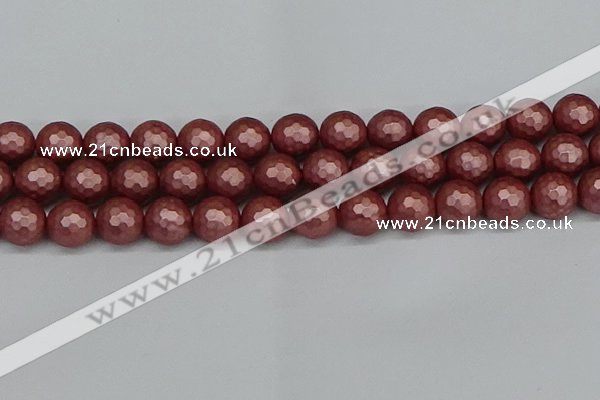 CSB1865 15.5 inches 14mm faceetd round matte shell pearl beads