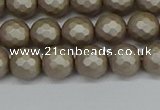 CSB1902 15.5 inches 8mm faceted round matte shell pearl beads