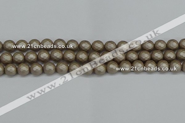 CSB1905 15.5 inches 14mm faceted round matte shell pearl beads