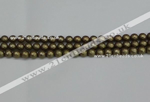 CSB1911 15.5 inches 6mm faceted round matte shell pearl beads