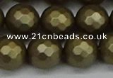 CSB1915 15.5 inches 14mm faceted round matte shell pearl beads