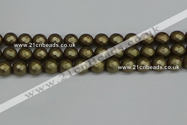 CSB1915 15.5 inches 14mm faceted round matte shell pearl beads