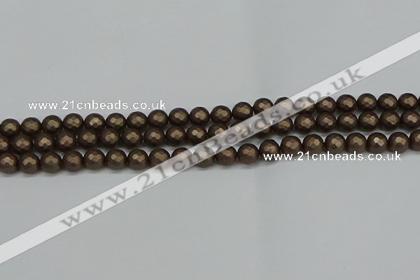 CSB1921 15.5 inches 6mm faceted round matte shell pearl beads