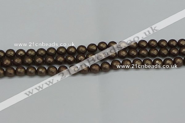 CSB1922 15.5 inches 8mm faceted round matte shell pearl beads