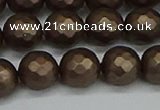 CSB1924 15.5 inches 12mm faceted round matte shell pearl beads