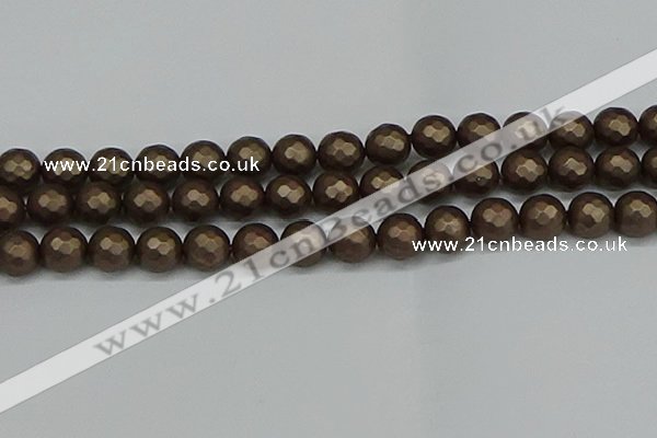 CSB1925 15.5 inches 14mm faceted round matte shell pearl beads