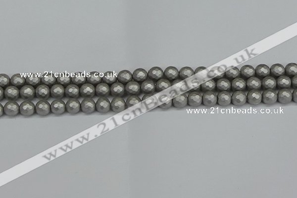 CSB1951 15.5 inches 6mm faceted round matte shell pearl beads