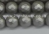 CSB1955 15.5 inches 14mm faceted round matte shell pearl beads