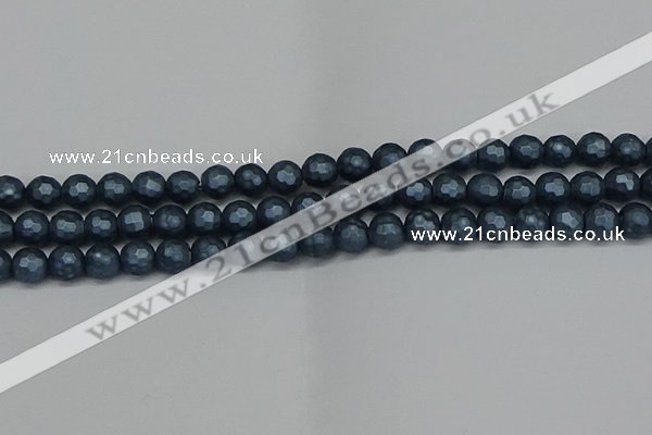 CSB1972 15.5 inches 8mm faceted round matte shell pearl beads