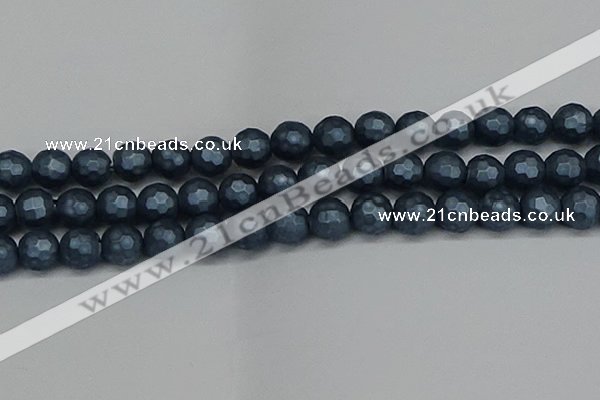 CSB1975 15.5 inches 14mm faceted round matte shell pearl beads