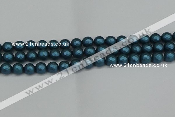 CSB1982 15.5 inches 8mm faceted round matte shell pearl beads