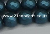 CSB1985 15.5 inches 14mm faceted round matte shell pearl beads