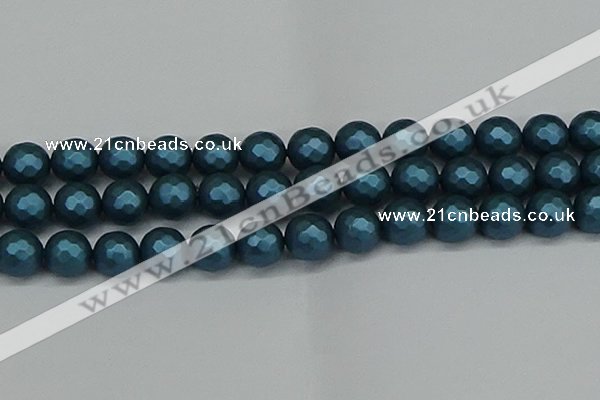 CSB1985 15.5 inches 14mm faceted round matte shell pearl beads