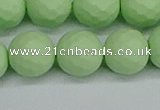 CSB1995 15.5 inches 14mm faceted round matte shell pearl beads