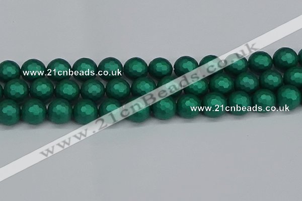 CSB2005 15.5 inches 14mm faceted round matte shell pearl beads