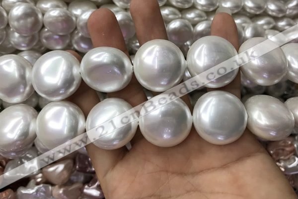 CSB2131 15.5 inches 25mm flat round shell pearl beads wholesale