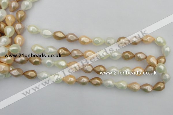 CSB415 12*15.5mm faceted teardrop mixed color shell pearl beads