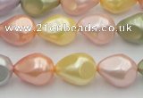 CSB416 12*15.5mm faceted teardrop mixed color shell pearl beads