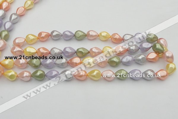 CSB416 12*15.5mm faceted teardrop mixed color shell pearl beads