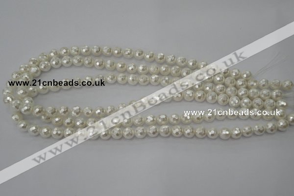 CSB450 15.5 inches 6mm faceted round shell pearl beads