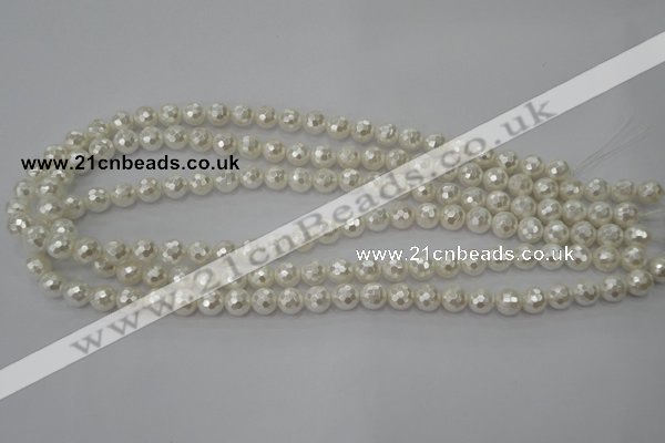 CSB451 15.5 inches 8mm faceted round shell pearl beads