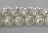 CSB453 15.5 inches 12mm faceted round shell pearl beads