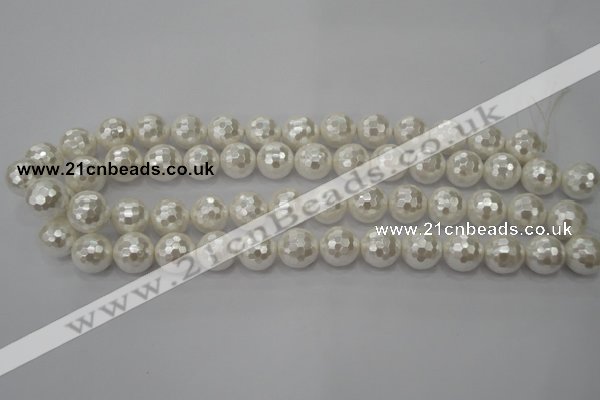 CSB453 15.5 inches 12mm faceted round shell pearl beads