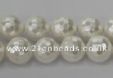 CSB454 15.5 inches 14mm faceted round shell pearl beads