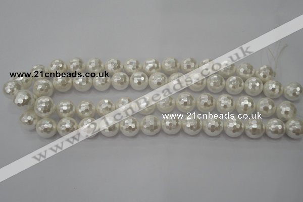 CSB454 15.5 inches 14mm faceted round shell pearl beads