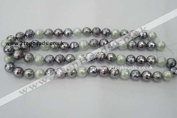 CSB461 15.5 inches 10mm faceted round mixed color shell pearl beads