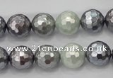 CSB462 15.5 inches 12mm faceted round mixed color shell pearl beads