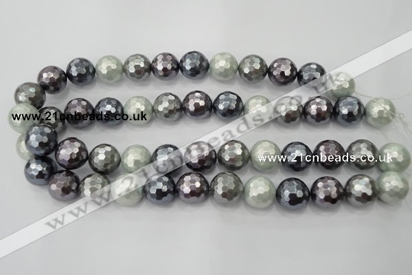 CSB463 15.5 inches 14mm faceted round mixed color shell pearl beads