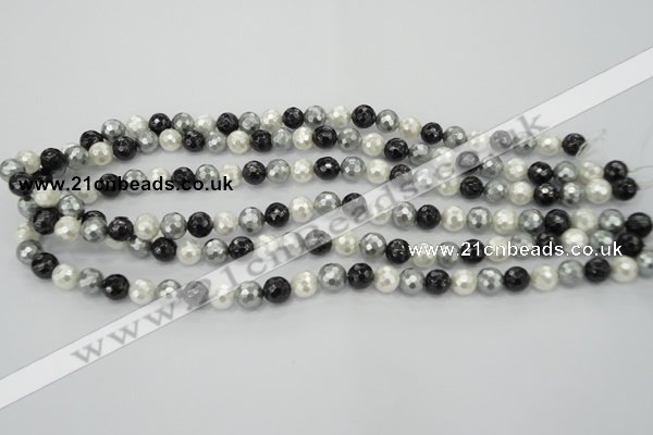 CSB471 15.5 inches 10mm faceted round mixed color shell pearl beads