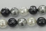 CSB472 15.5 inches 12mm faceted round mixed color shell pearl beads