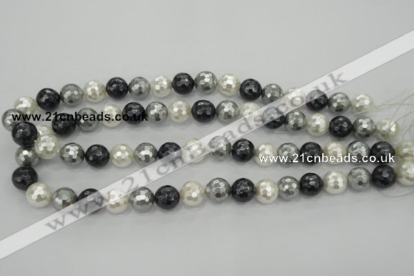 CSB472 15.5 inches 12mm faceted round mixed color shell pearl beads