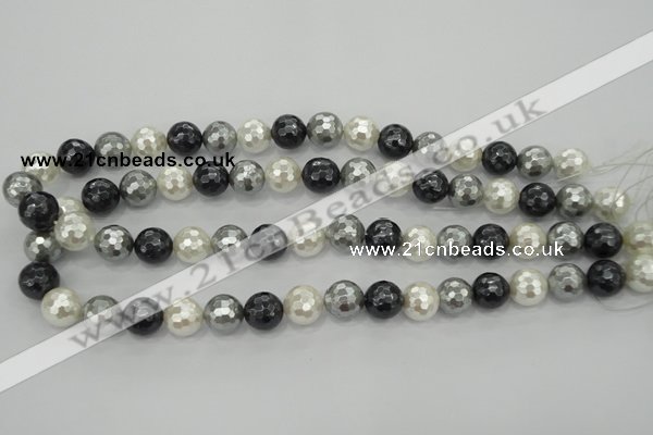 CSB473 15.5 inches 14mm faceted round mixed color shell pearl beads